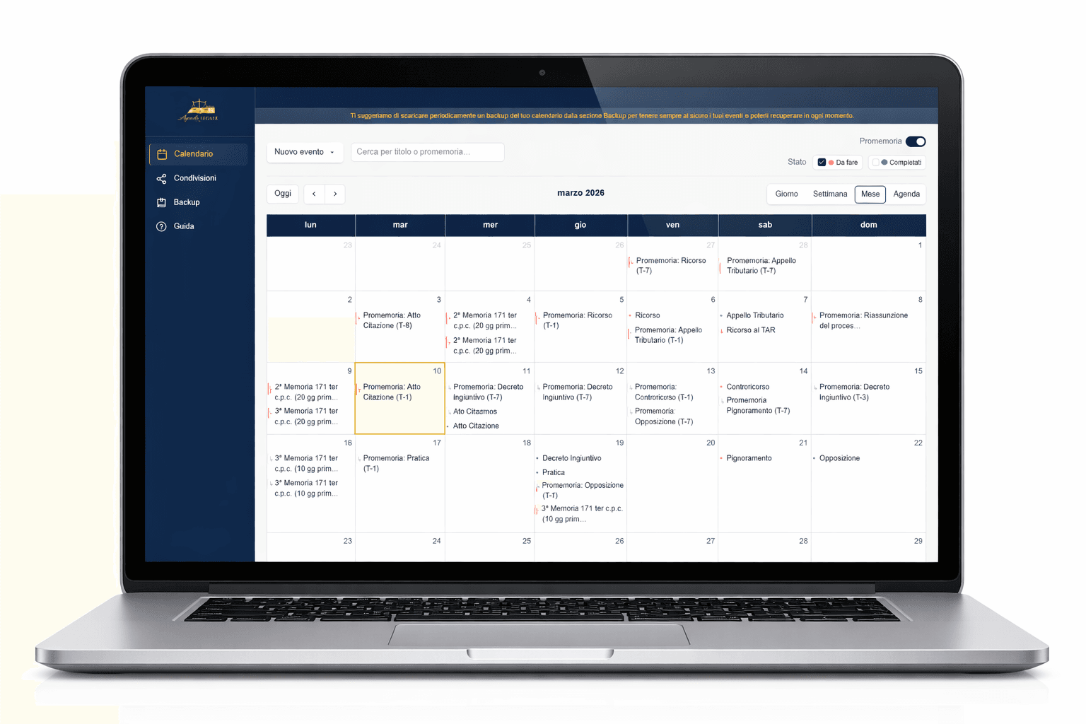 Calendario di Agenda Legale
